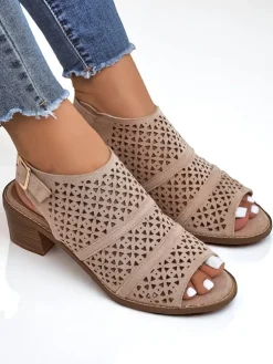 Royalfashion Damskie sandały na niskim słupku ażurowe Elira