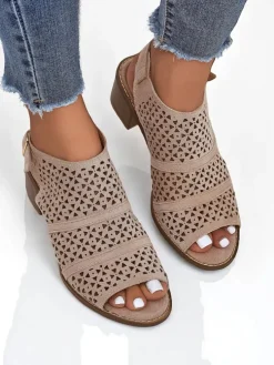 Royalfashion Damskie sandały na niskim słupku ażurowe Elira