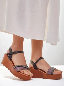 Royalfashion Damskie sandały na koturnie z cyrkoniami i brokatem Aurora Glow