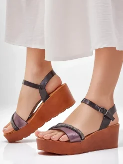 Royalfashion Damskie sandały na koturnie z cyrkoniami i brokatem Aurora Glow