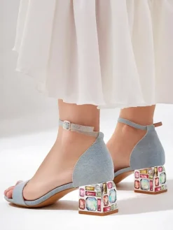 Royalfashion Damskie sandały z ozdobnym obcasem Ballou