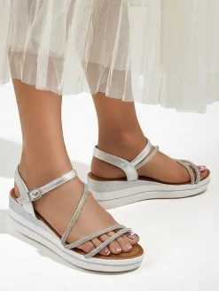 Royalfashion Damskie sandały na koturnie z cyrkoniami Ballosa