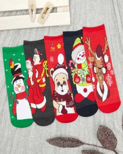 Royalfashion Damskie skarpetki ze świątecznym wzorem 5/pak