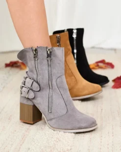 Royalfashion Damskie szare botki ze zdobieniem Feirrgo