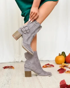 Royalfashion Damskie szare botki ze zdobieniem Feirrgo