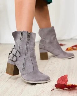 Royalfashion Damskie szare botki ze zdobieniem Feirrgo