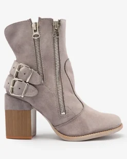 Royalfashion Damskie szare botki ze zdobieniem Feirrgo