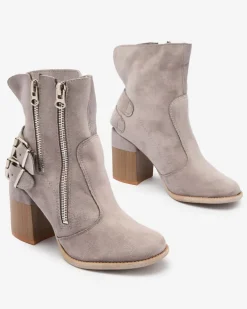 Royalfashion Damskie szare botki ze zdobieniem Feirrgo