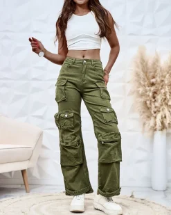 Royalfashion Damskie szerokie spodnie typu bojówki