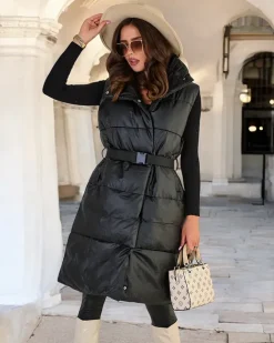 Royalfashion Długa kamizelka damska a'la skórzana