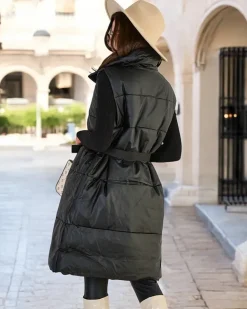 Royalfashion Długa kamizelka damska a'la skórzana