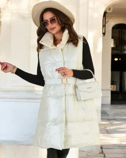 Royalfashion Długa kamizelka damska a'la skórzana