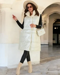 Royalfashion Długa kamizelka damska a'la skórzana