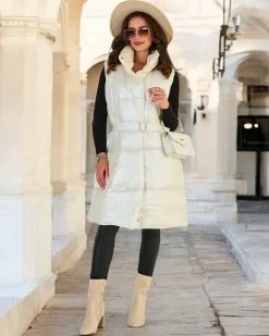 Royalfashion Długa kamizelka damska a'la skórzana