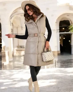 Royalfashion Długa kamizelka damska a'la skórzana