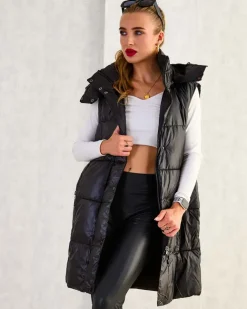 Royalfashion Długa kamizelka damska z przeszyciami