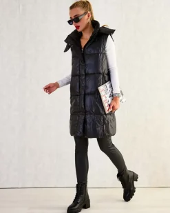 Royalfashion Długa kamizelka damska z przeszyciami