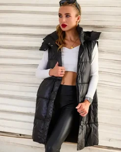 Royalfashion Długa kamizelka damska z przeszyciami