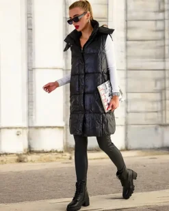 Royalfashion Długa kamizelka damska z przeszyciami