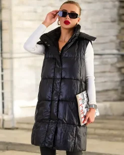 Royalfashion Długa kamizelka damska z przeszyciami