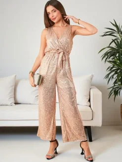 Royalfashion Długi kombinezon damski z cekinami