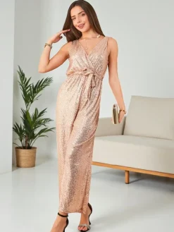 Royalfashion Długi kombinezon damski z cekinami