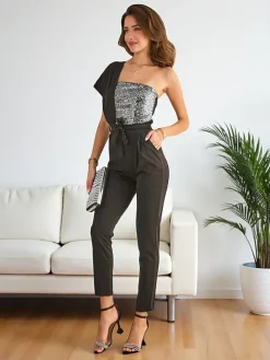 Royalfashion Długi kombinezon damski z cyrkoniami