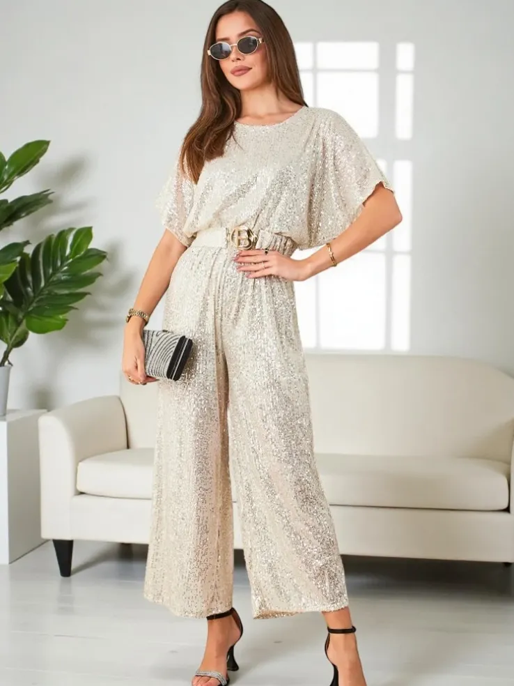 Royalfashion Długi kombinezon damski z cekinami