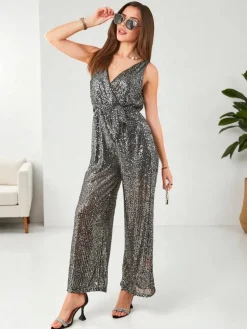 Royalfashion Długi kombinezon damski z cekinami