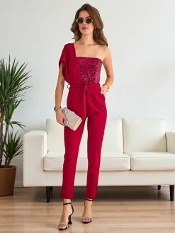 Royalfashion Długi kombinezon damski z cyrkoniami