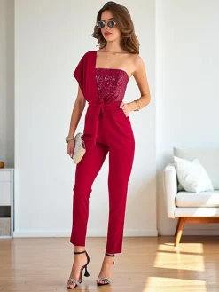 Royalfashion Długi kombinezon damski z cyrkoniami