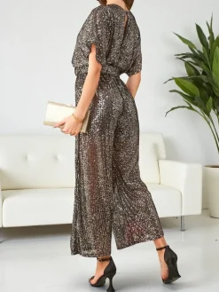 Royalfashion Długi kombinezon damski z cekinami