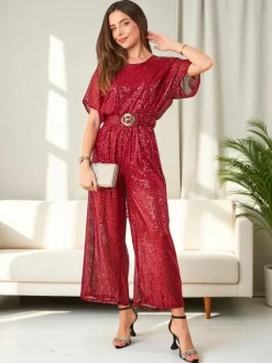 Royalfashion Długi kombinezon damski z cekinami