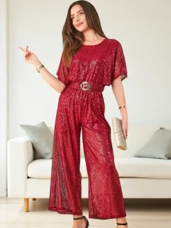 Royalfashion Długi kombinezon damski z cekinami