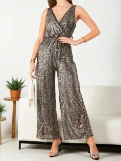 Royalfashion Długi kombinezon damski z cekinami