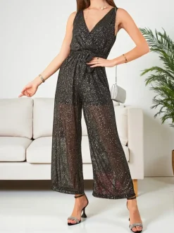 Royalfashion Długi kombinezon damski z cekinami