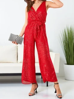 Royalfashion Długi kombinezon damski z cekinami