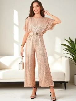 Royalfashion Długi kombinezon damski z cekinami