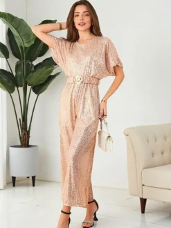 Royalfashion Długi kombinezon damski z cekinami