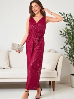 Royalfashion Długi kombinezon damski z cekinami