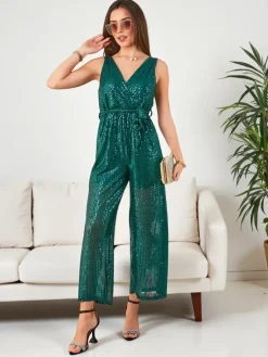 Royalfashion Długi kombinezon damski z cekinami