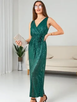 Royalfashion Długi kombinezon damski z cekinami