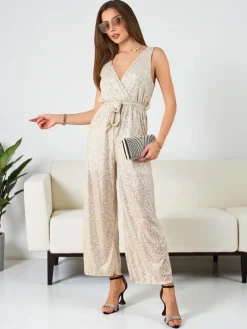 Royalfashion Długi kombinezon damski z cekinami