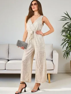 Royalfashion Długi kombinezon damski z cekinami