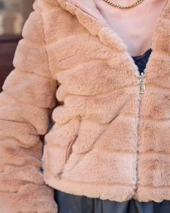 Royalfashion Dwustronna kurtka damska z futerkiem w kolorze jasnobrązowym