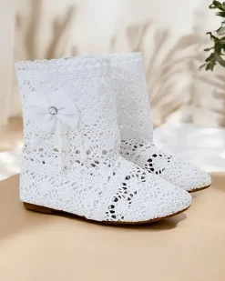 Royalfashion Dziecięce ażurowe botki z kokardką Geggis