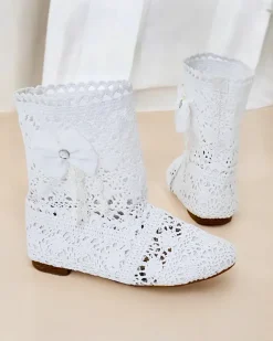 Royalfashion Dziecięce ażurowe botki z kokardką Geggis