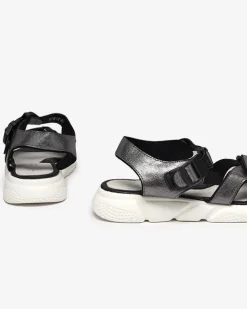 Royalfashion Dziecięce błyszczące sandały w kolorze grafitowym Leepe