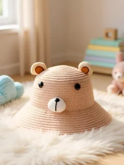 Royalfashion Dziecięcy Kapelusz Słomkowy Miś