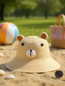 Royalfashion Dziecięcy Kapelusz Słomkowy Miś